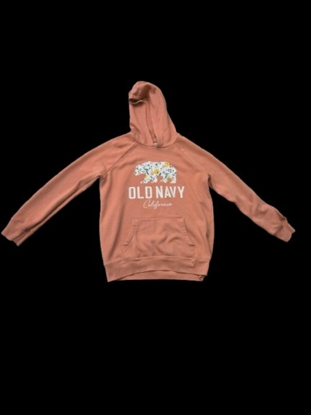 Old Navy Kid's Coral Pullover Hoodie with Floral Bear Graphic